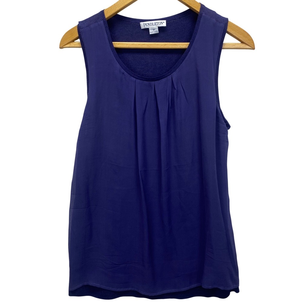Pendleton Womens Purple Pleated Chiffon Layered Sleeveless Knit Tank Top Size M